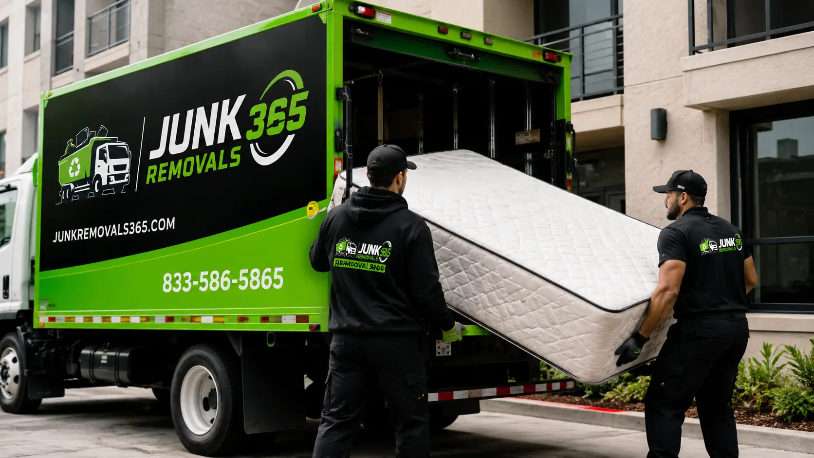 Mattress disposal company removing bulky bedding from a United States apartment