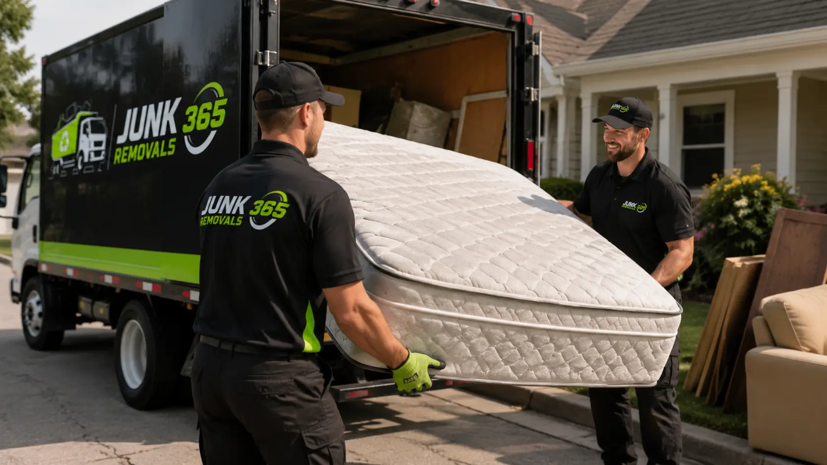 Old mattress removal during a residential cleanout in the United States
