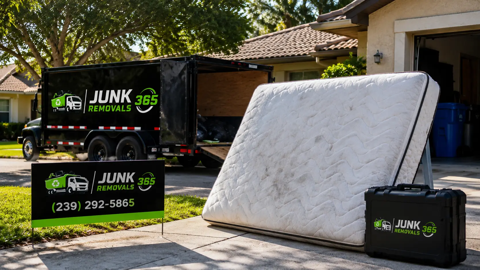 Mattress disposal company removing bulky bedding during a rental cleanout in the United States