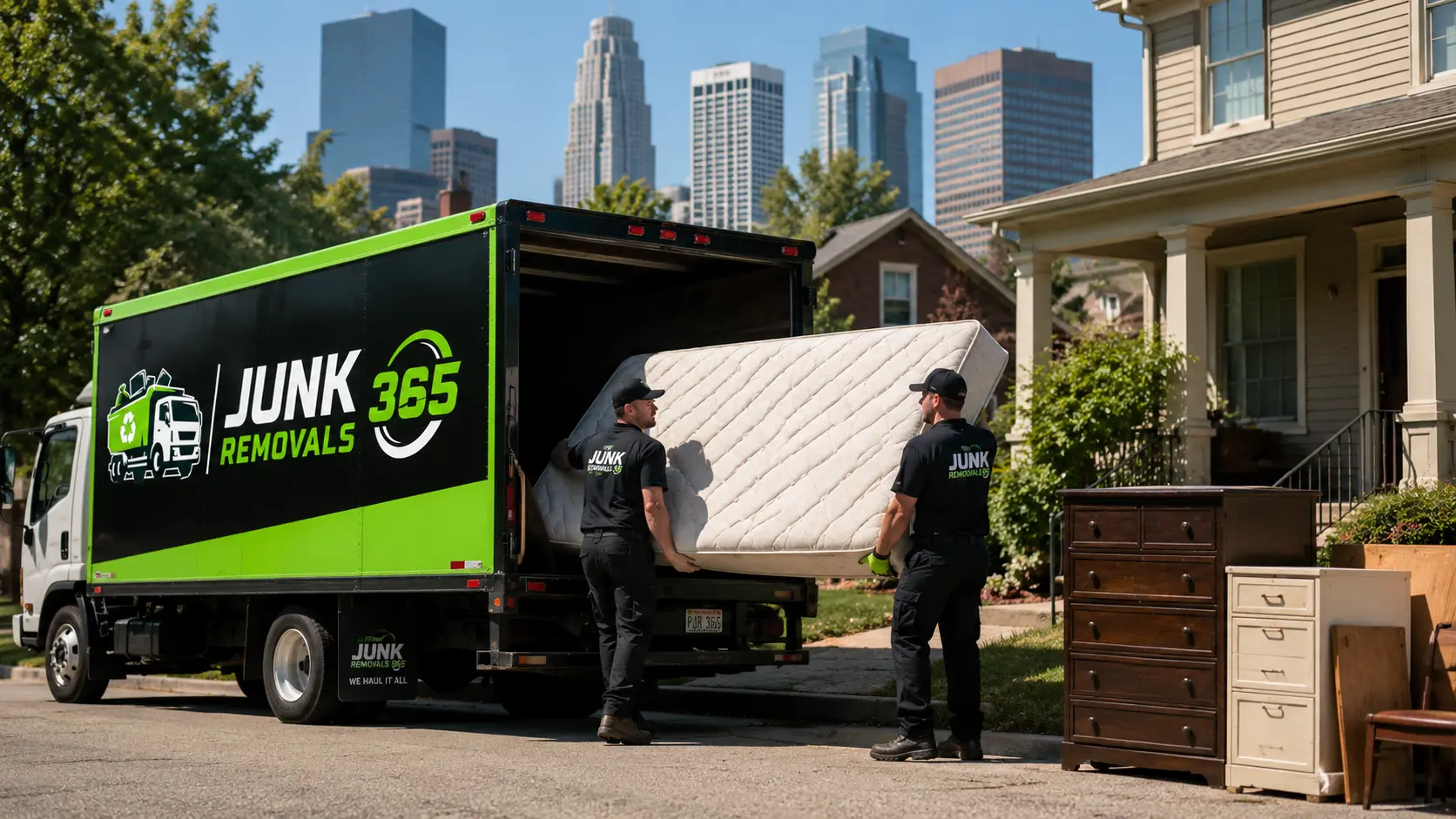 Mattress removal and bedroom furniture cleanout in a United States home