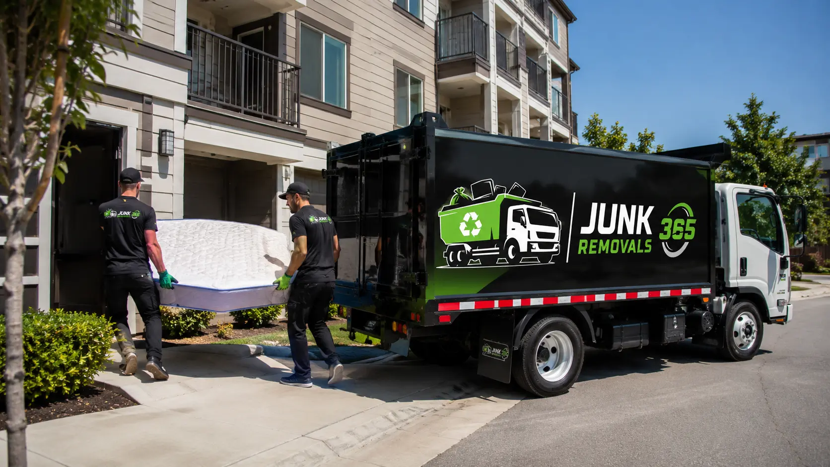 Mattress removal from an apartment bedroom during a moving cleanout in the United States