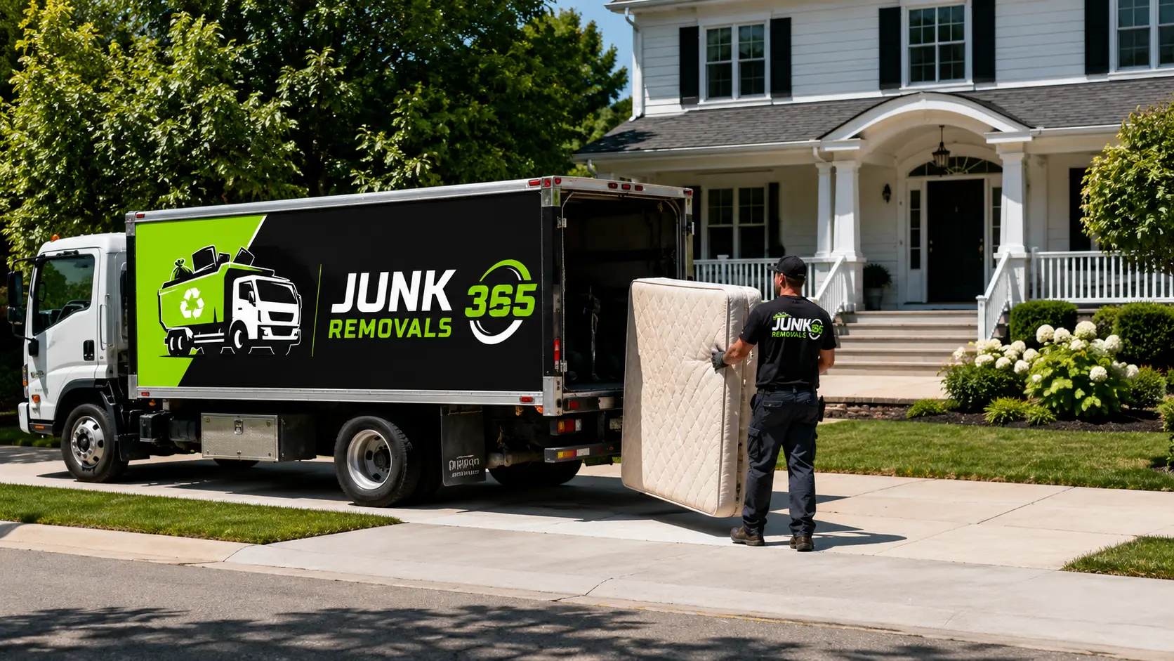 Mattress removal preparation in a bedroom before moving in the United States