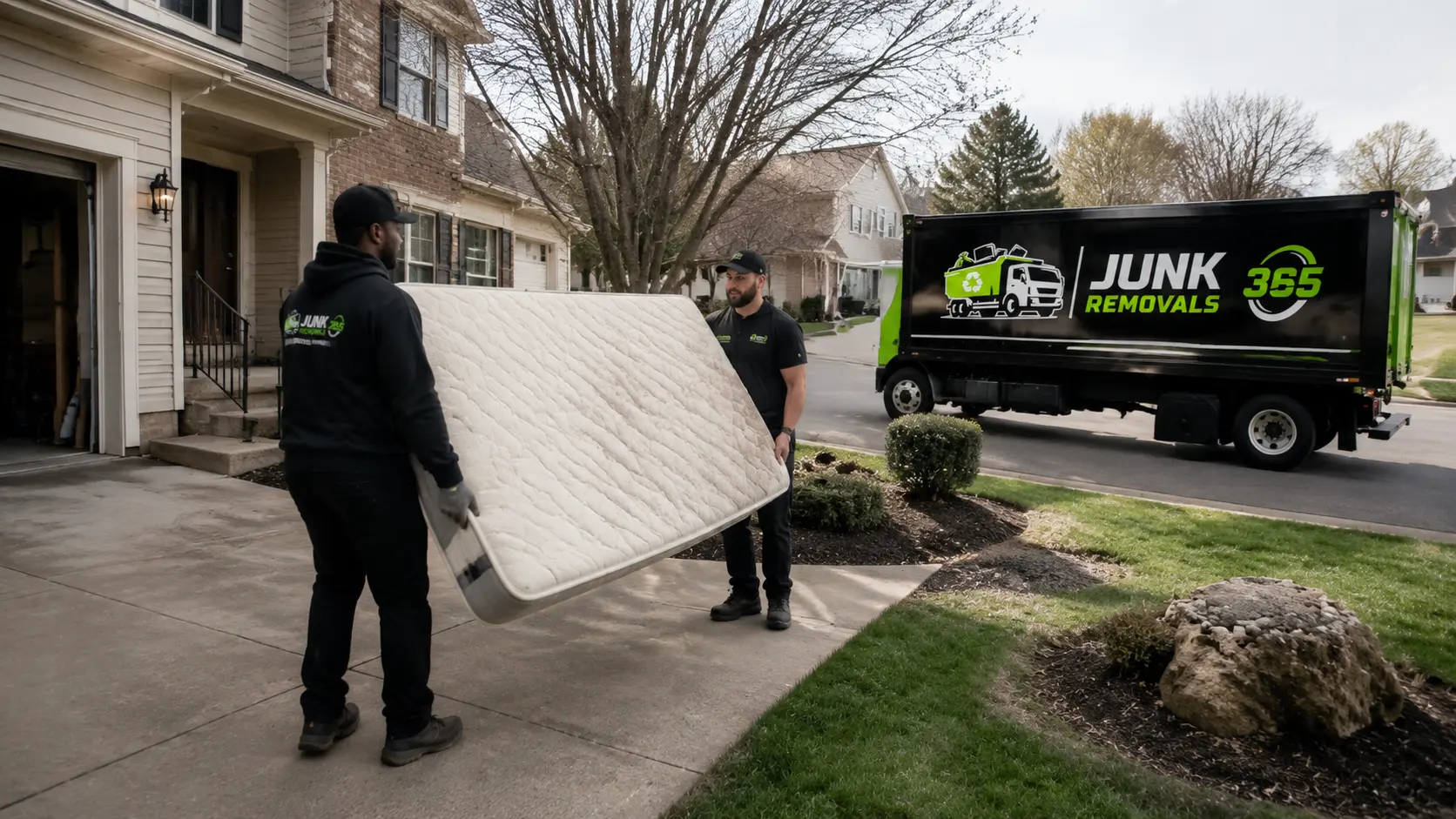 Mattress removal from a bedroom during a nationwide home cleanout