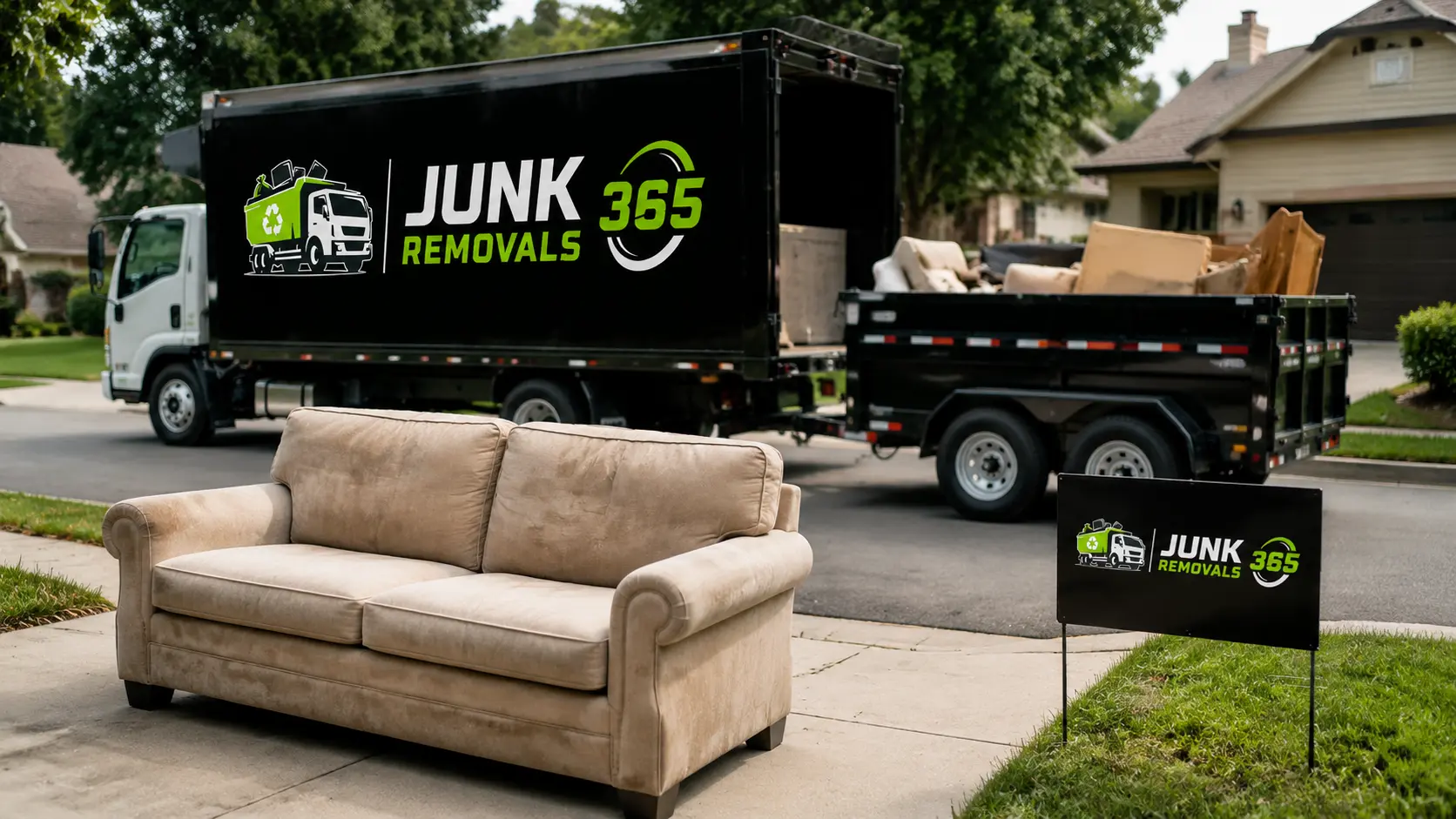 Couch removal during a home cleanout in the United States