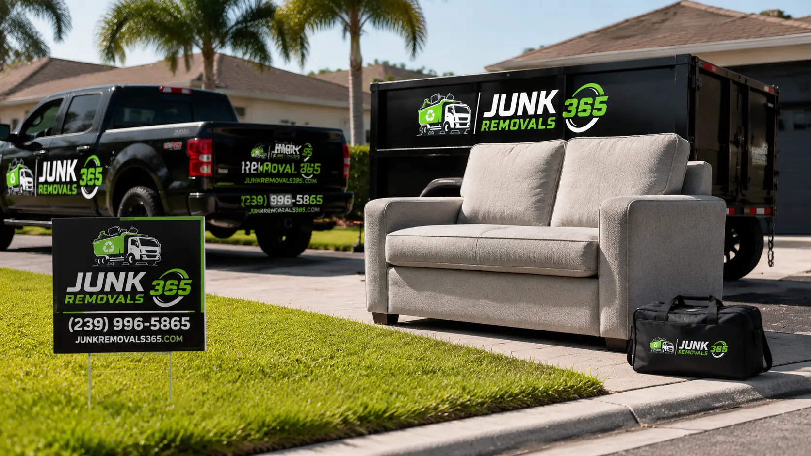 Couch disposal service removing bulky furniture from a home in the United States