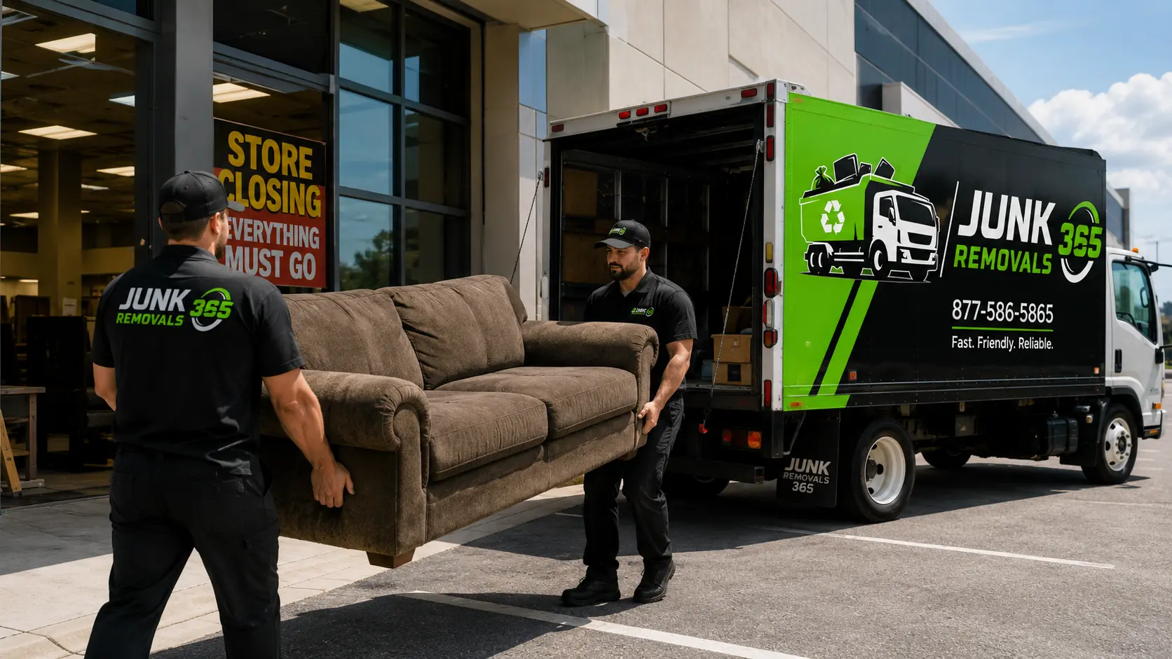 Old couch removal during a home cleanout in the United States