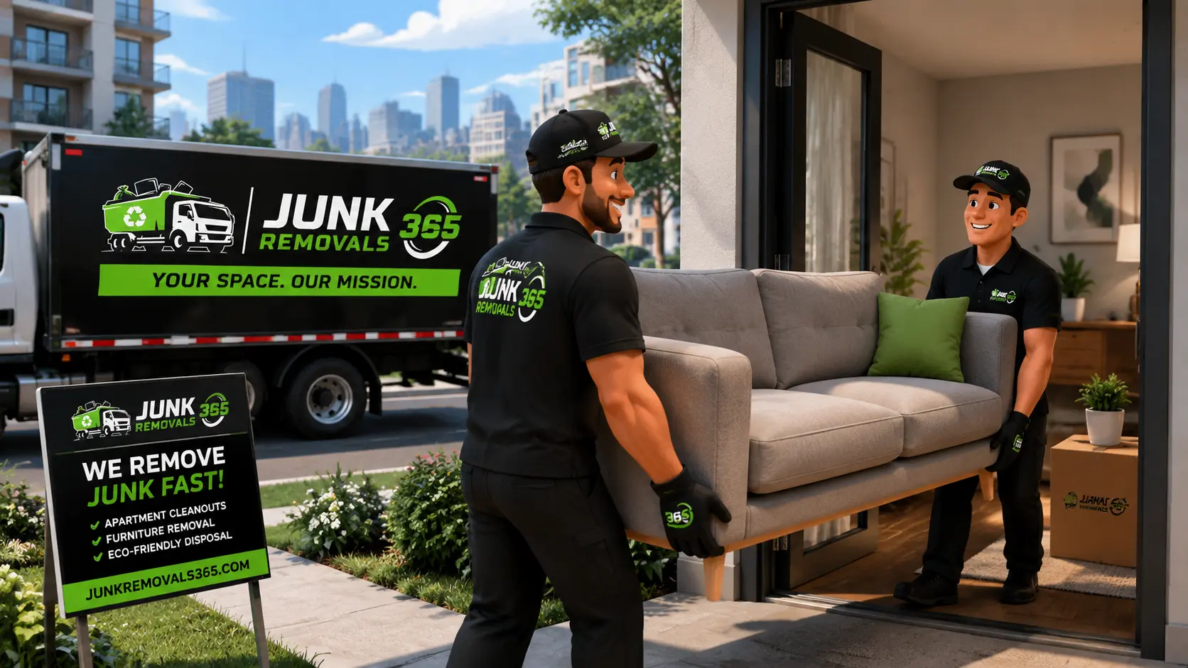 Couch removal from an apartment cleanout in the United States