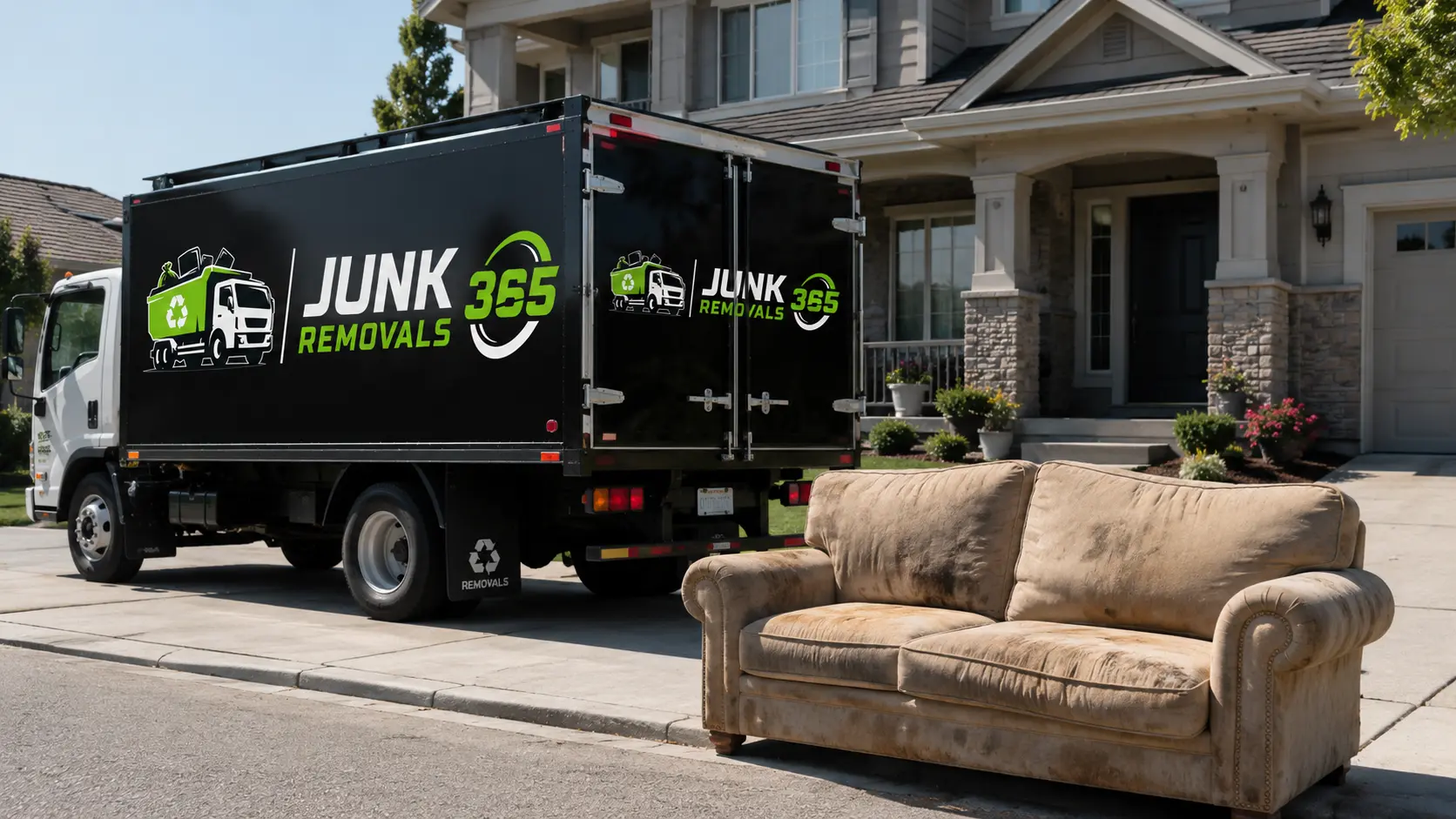 Old sofa prepared for couch removal and recycling in National service areas