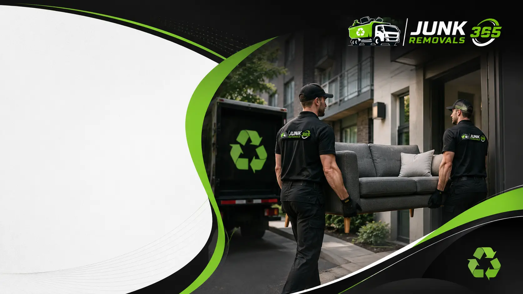 Sofa haul away from an apartment during couch recycling in the United States