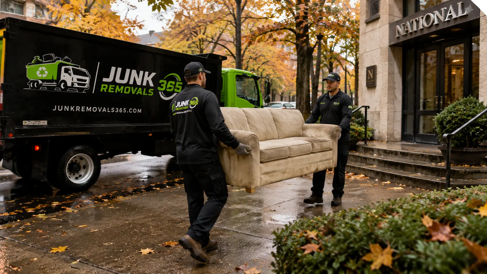 Old couch removal from a National apartment during a moving cleanout