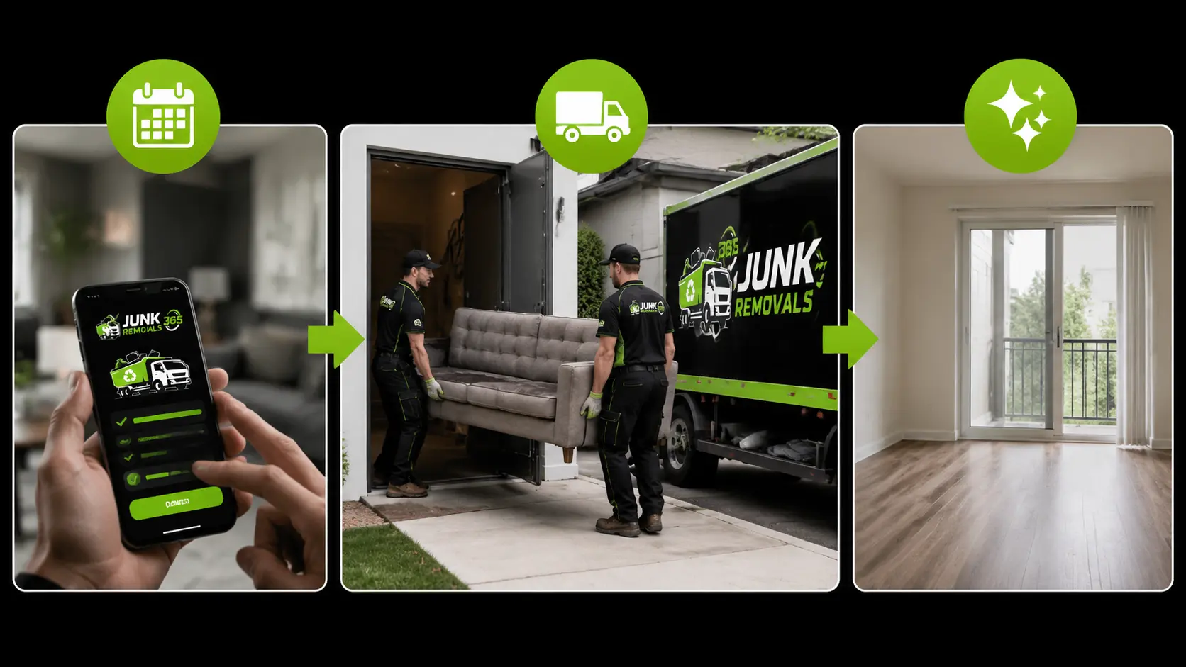 Sofa haul away team removing an old couch from a National rental property