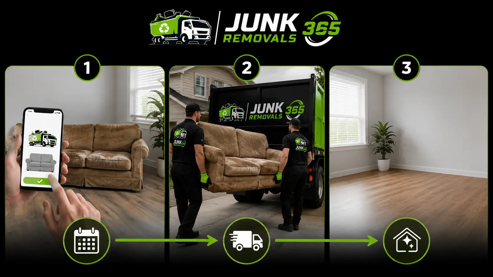 Old couch removal during a home cleanout in the United States
