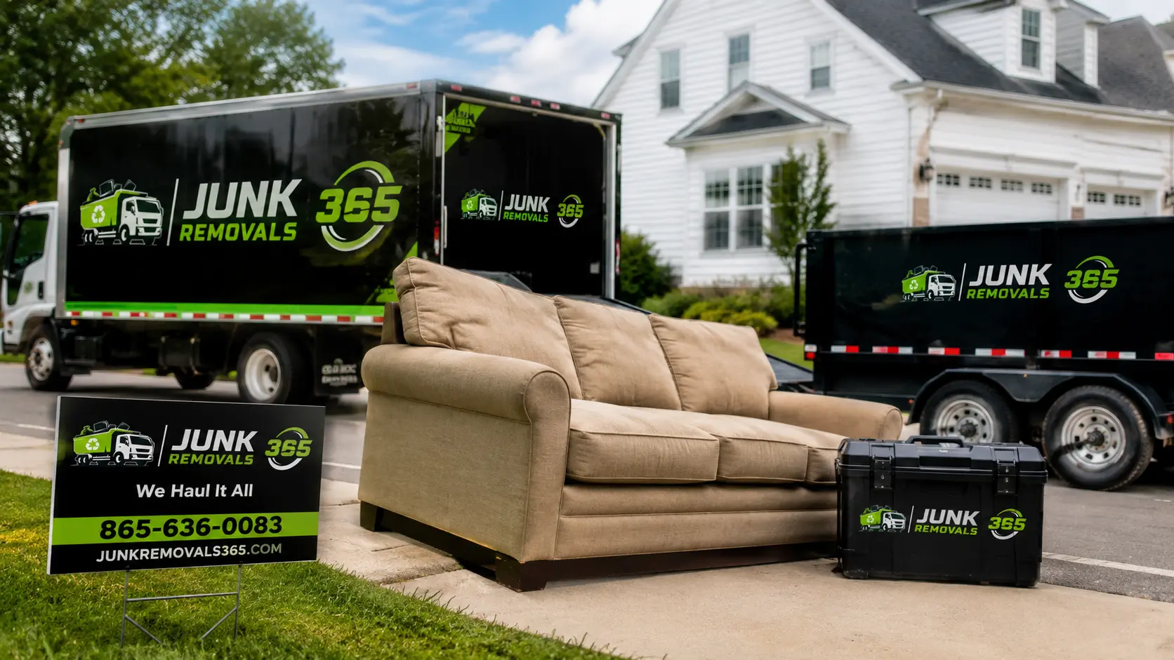 Professional couch removal from a rental property cleanout in the United States