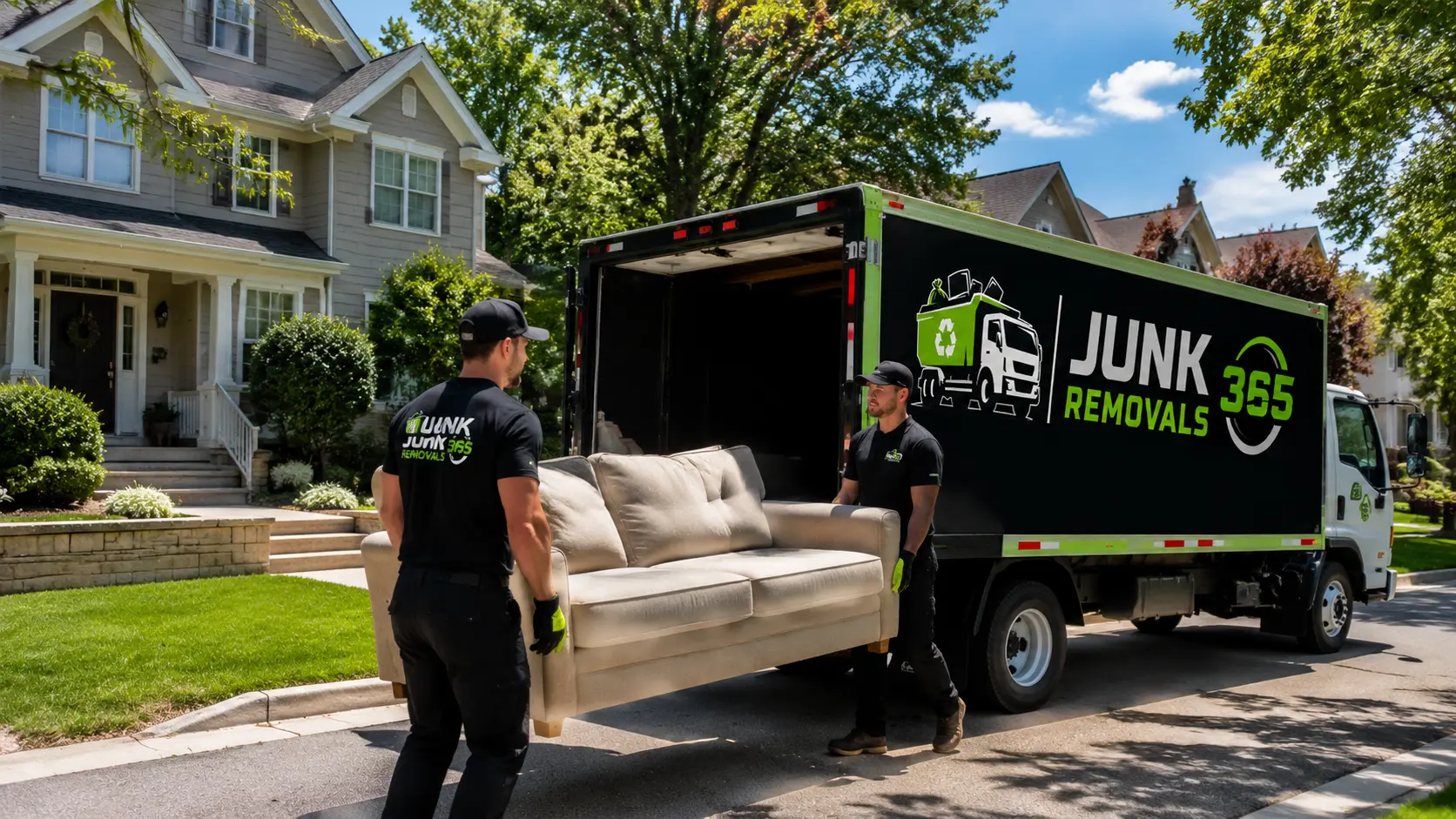 Sofa haul away during a living room cleanout in the United States