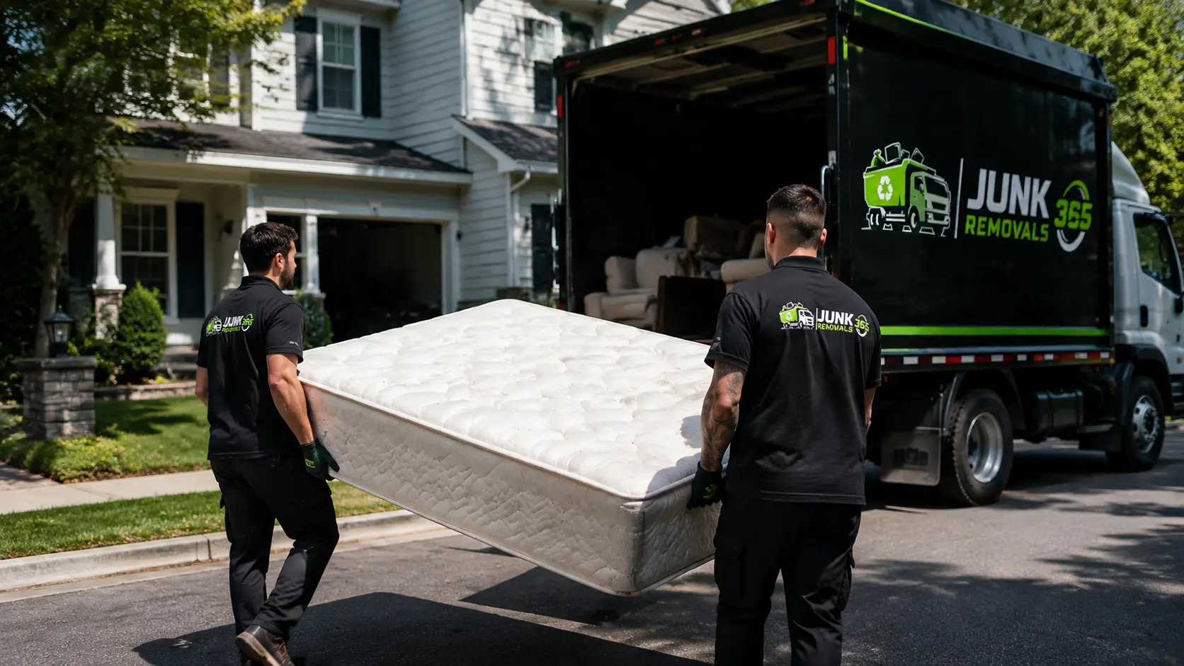 Old mattress removal from a suburban home cleanout in the United States