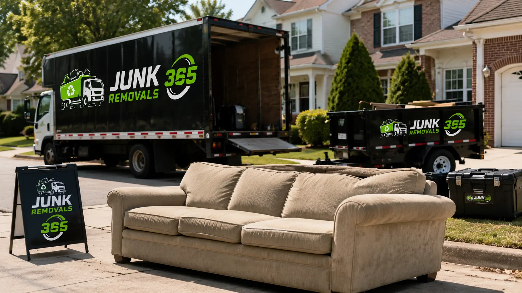 Couch removal during a living room cleanout in the United States