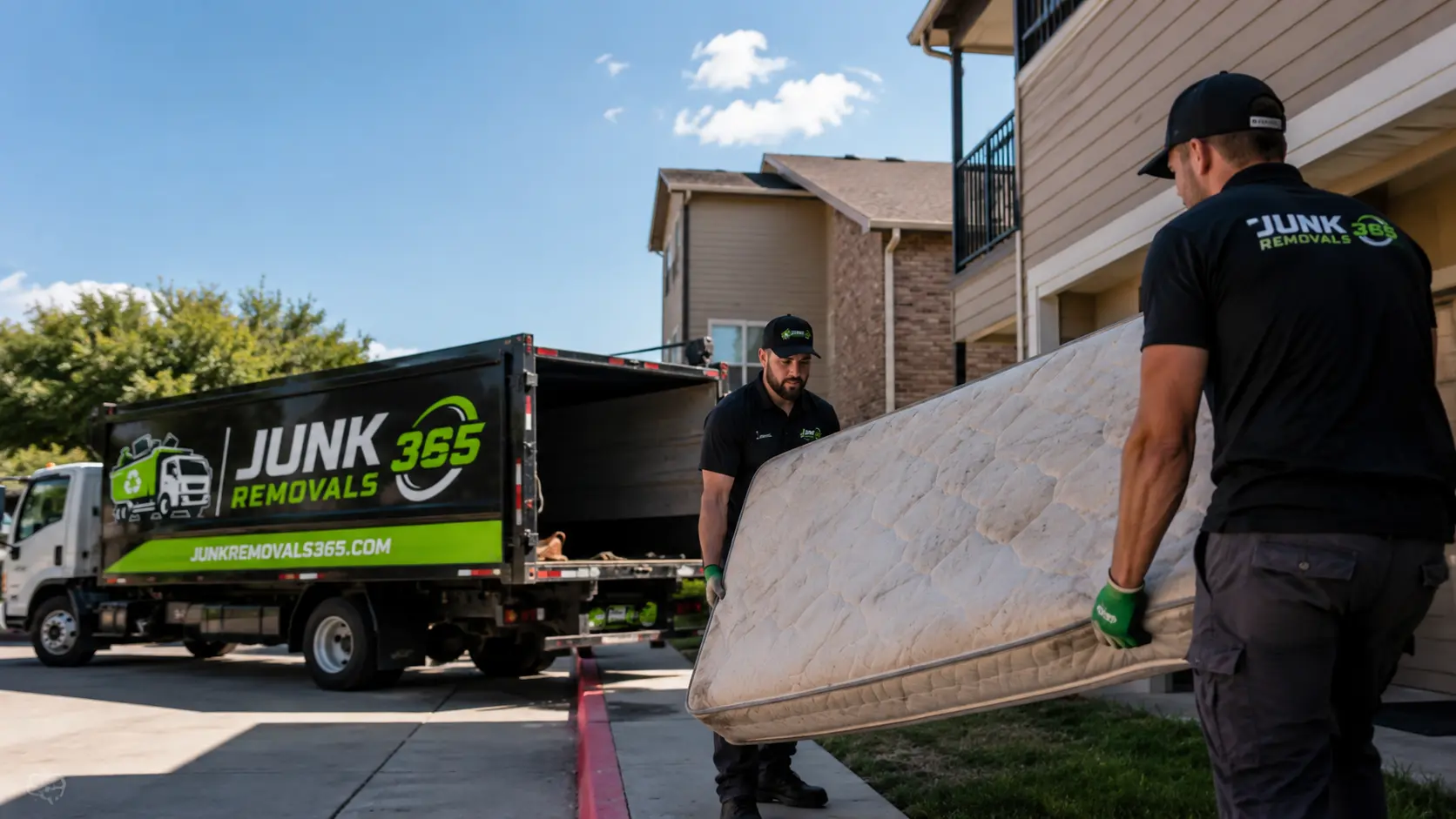 Old mattress prepared for removal during a Dallas Texas apartment cleanout