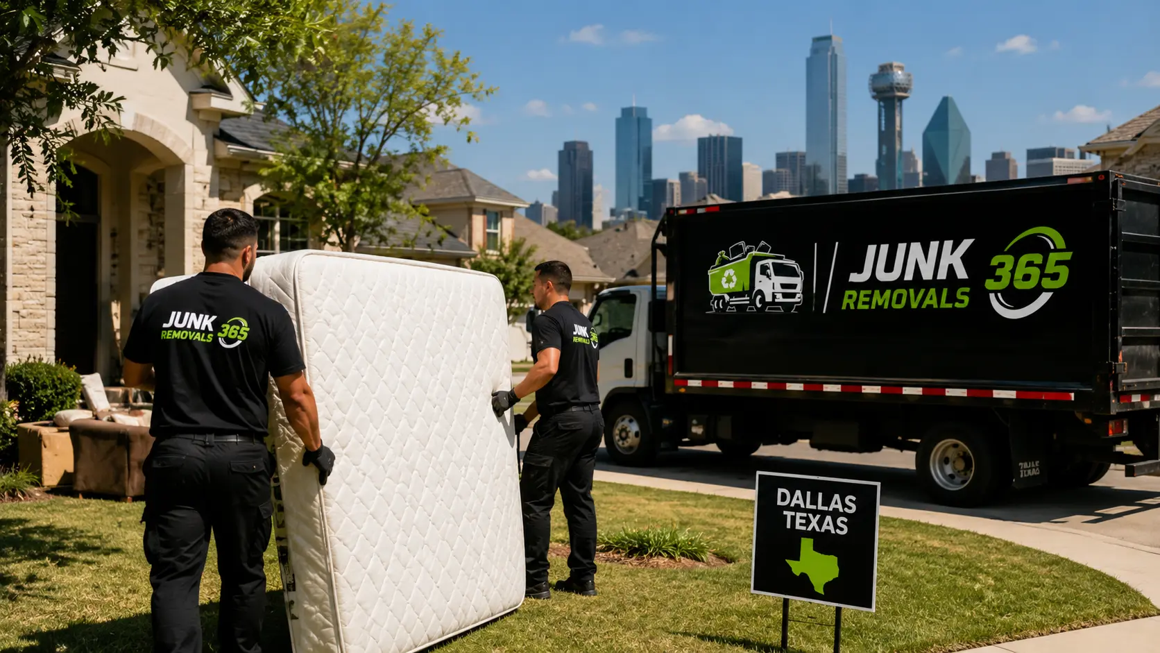 Mattress removal crew preparing a bedroom cleanout in Dallas Texas