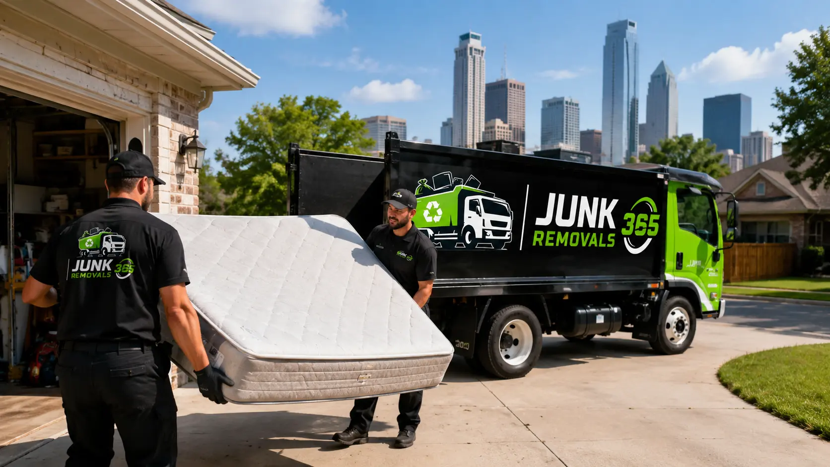 Bulky mattress removal from a Dallas Texas home during garage cleanout