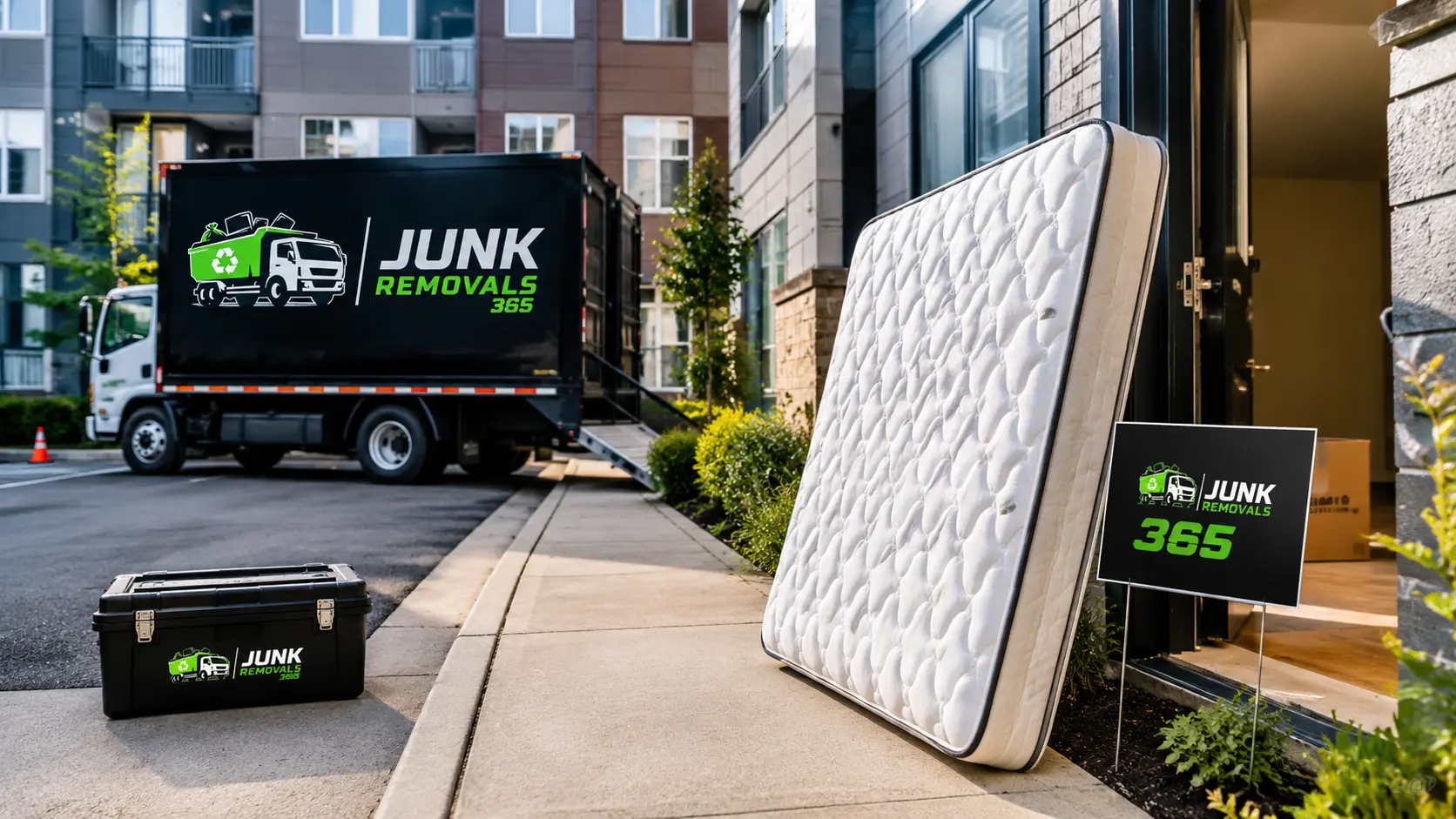Mattress removal from an apartment bedroom during a moving cleanout in the United States