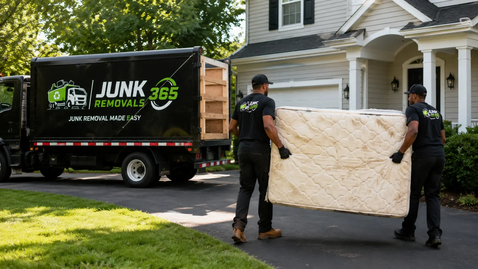 Old mattress removal during a residential cleanout in the United States