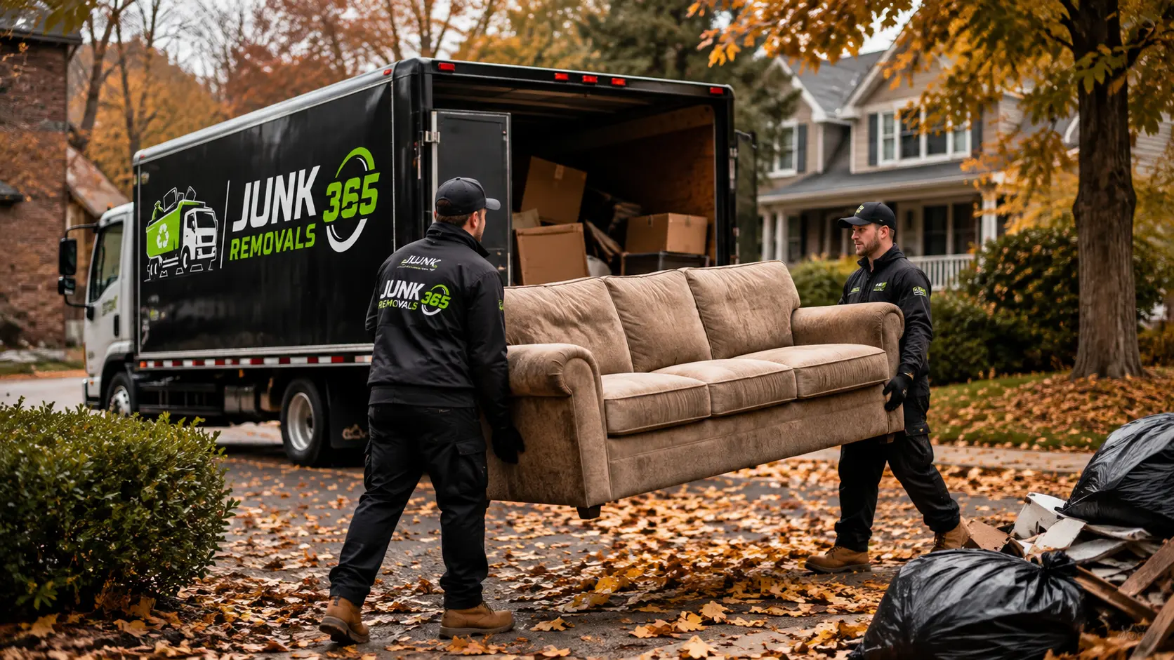 Couch junk removal during a residential cleanout in the United States