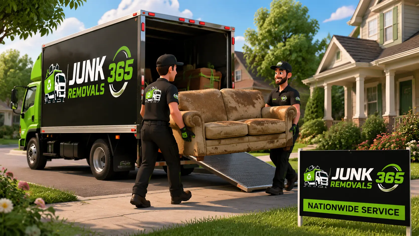 Old couch removal during a residential cleanout nationwide