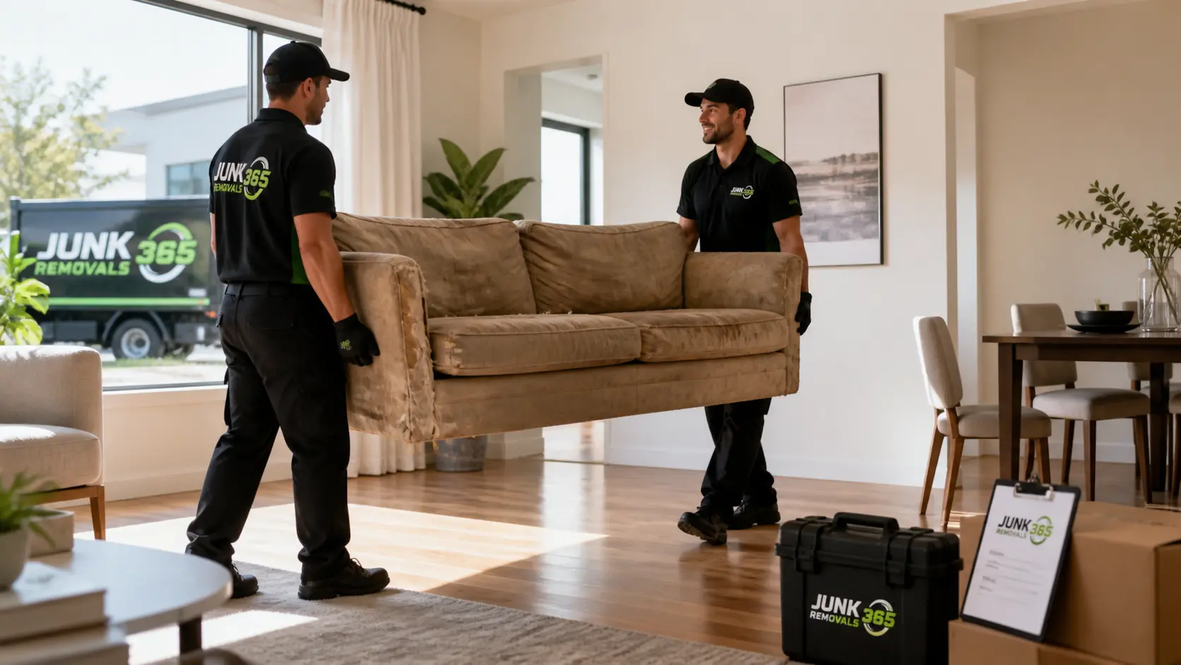 Old sofa removal from an apartment cleanout in the United States