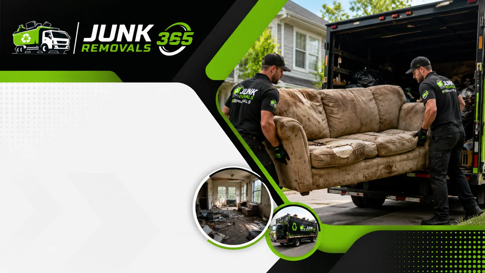 Old couch removal during a residential cleanout in the United States
