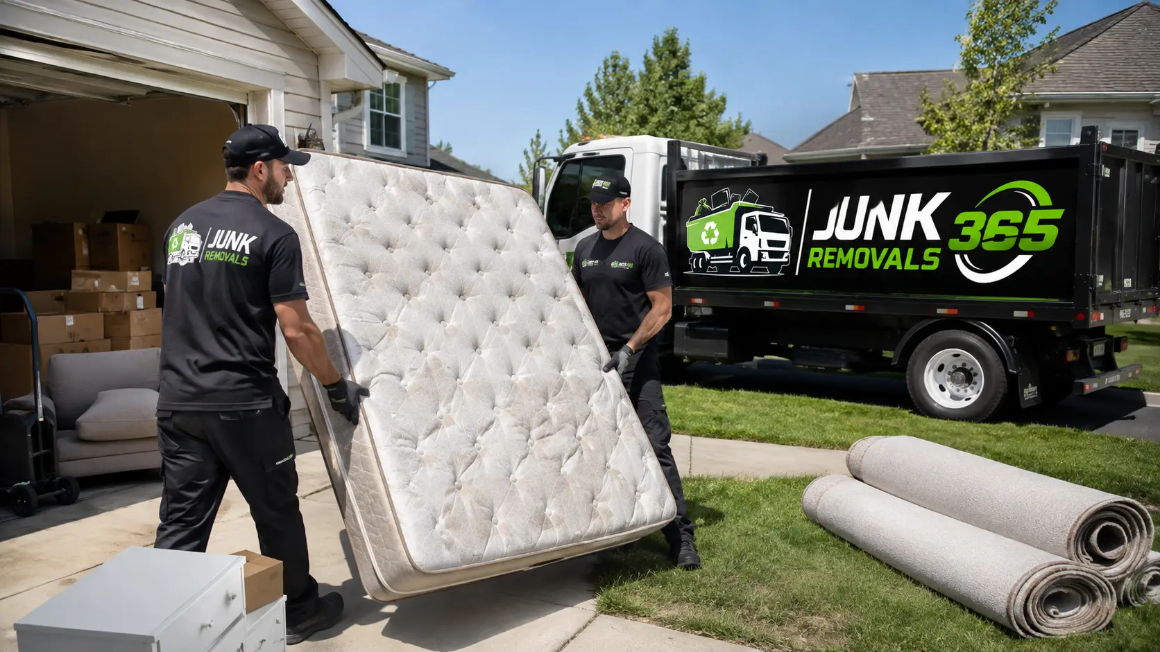 Queen mattress pickup preparation during a household cleanout in the United States