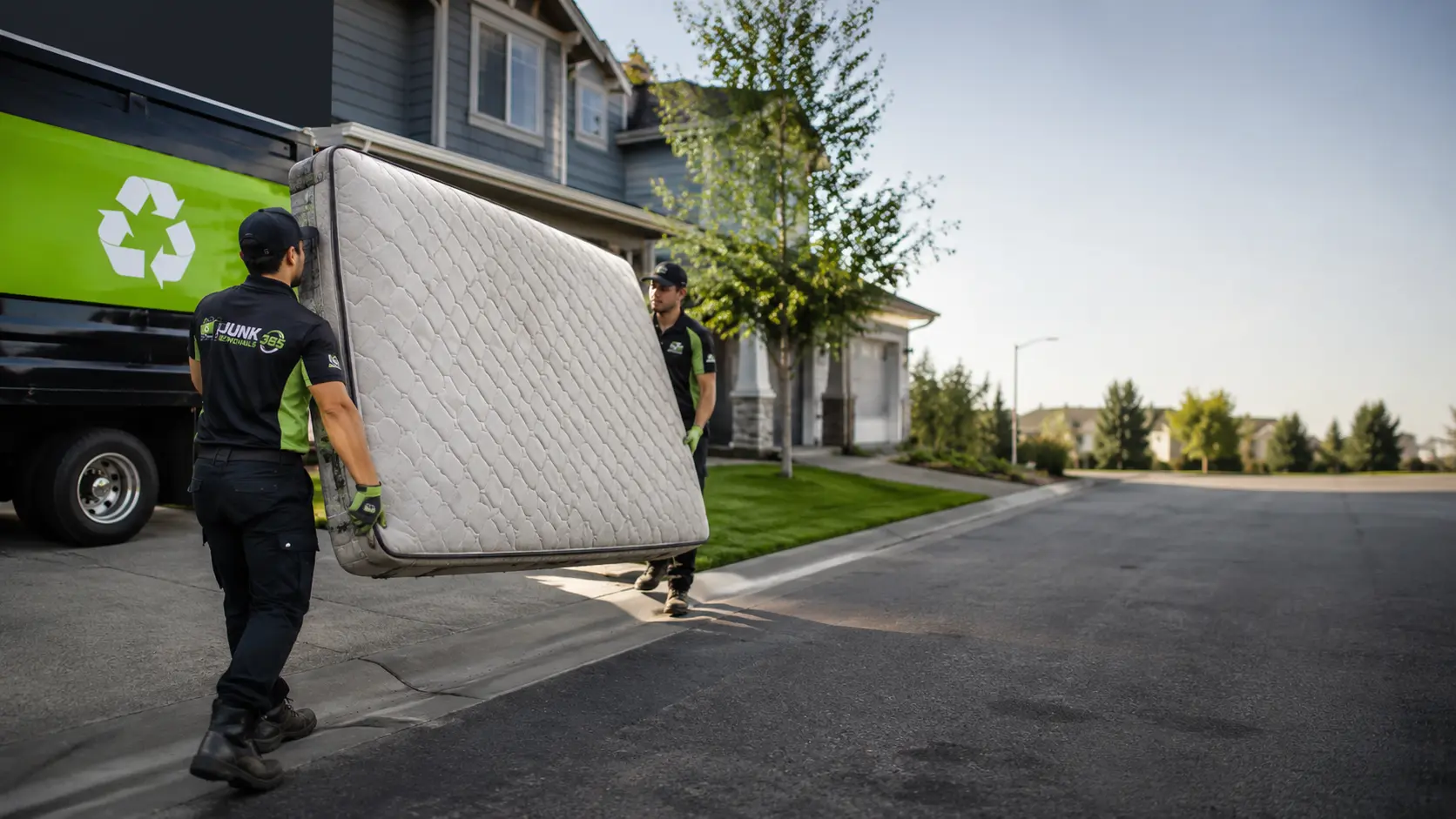 Mattress removal pickup during a residential cleanout in the United States
